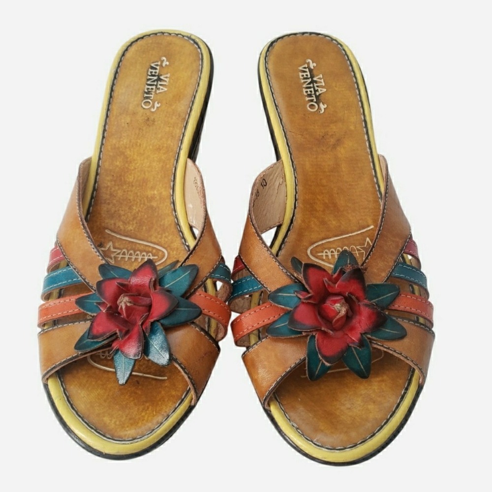Via Veneto Brown and Red Wedge Sandals